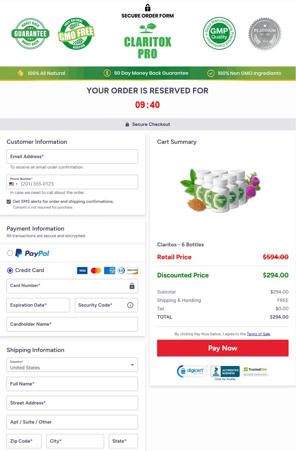 safe and encrypted checkout for claritox pro orders