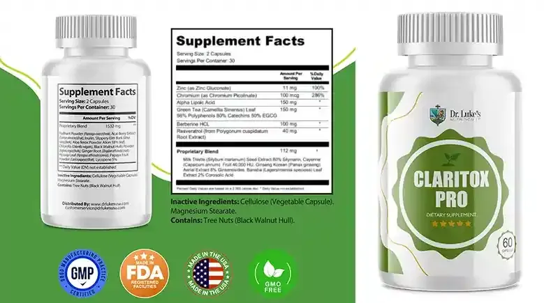 supplement facts label of claritox pro